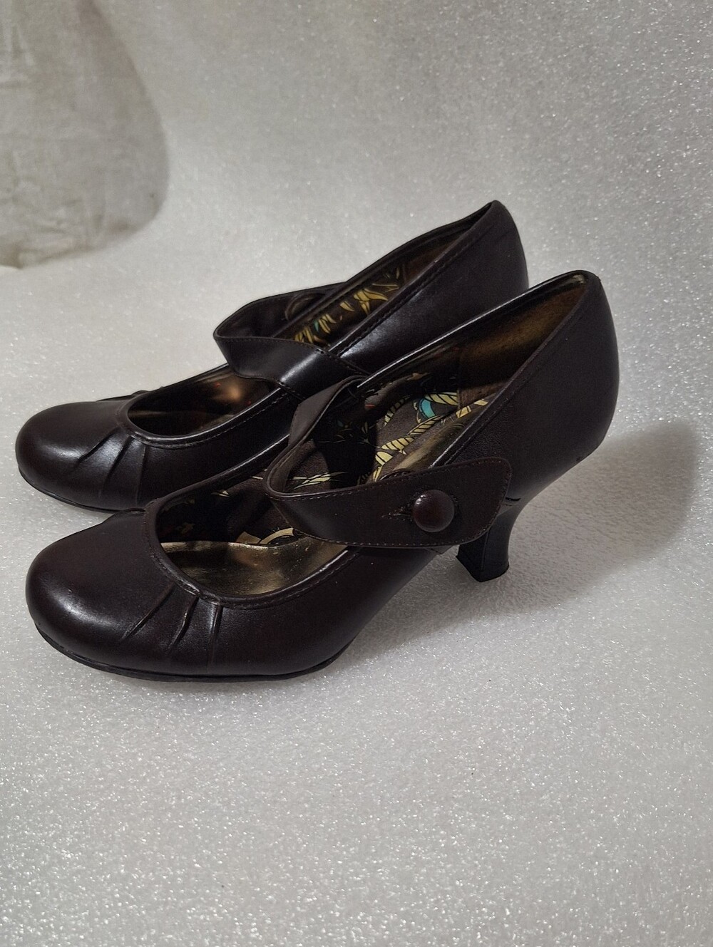 Candie's Dark Brown Mary Jane Heels with Button Strap